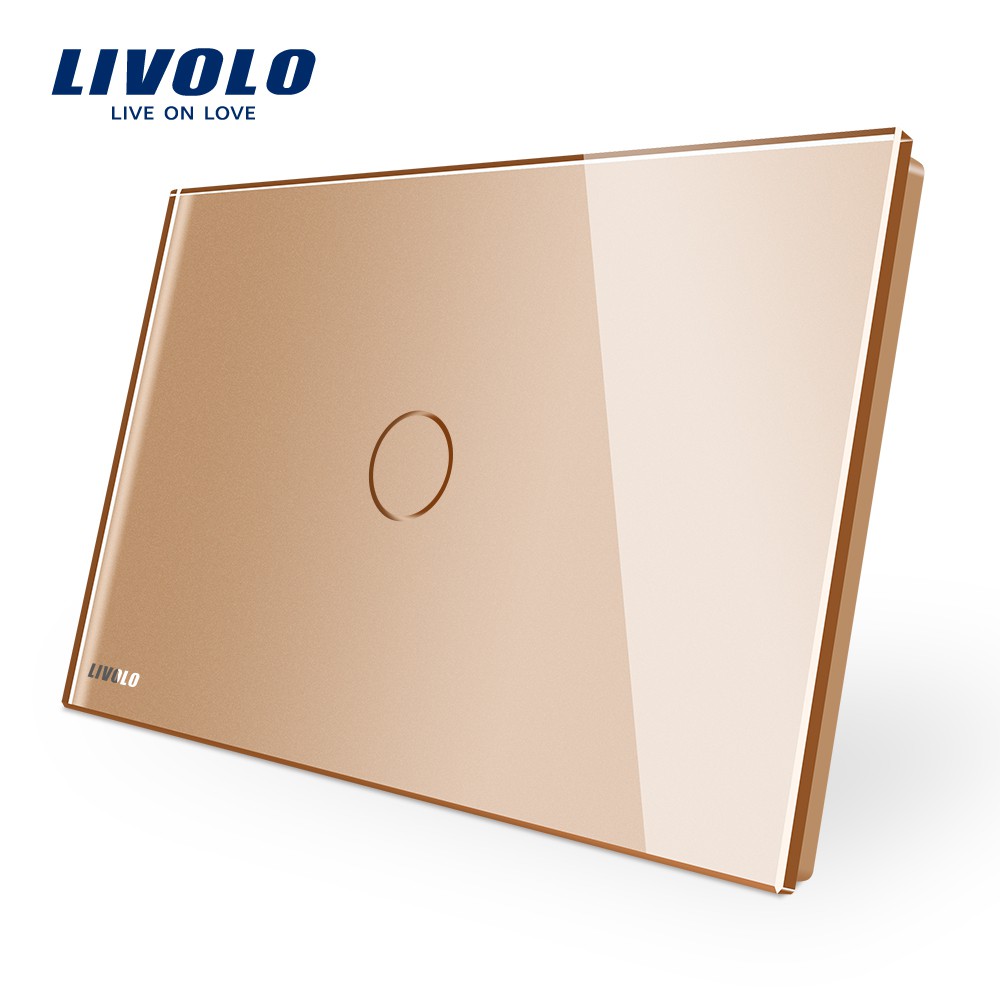 Công tắc cảm ứng LIVOLO loại đơn, 1 chiều; Chất liệu kính màu vàng hình chữ nhật, tiêu chuẩn châu Âu