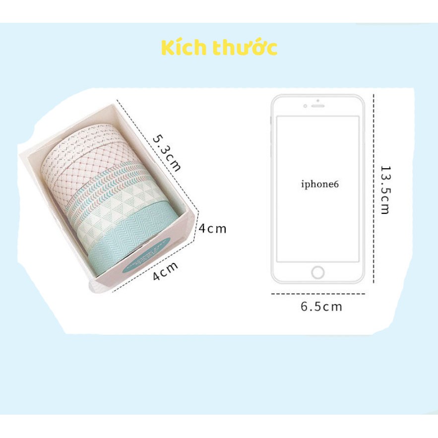 Set 5 cuộn băng dính washi dễ thương thích hợp trang trí sổ, dụng cụ học tập SUNNYSTORE