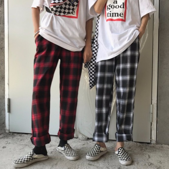 Quần dài kẻ caro phong cách retro Hàn Quốc cho nam với 4 màu tùy chọn