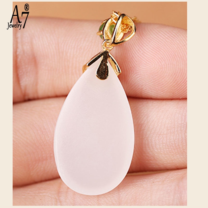 Vòng cổ Mặt Đá Ngọc Bích Trắng A7 Thanh Lịch Thời Trang Cho Nữ