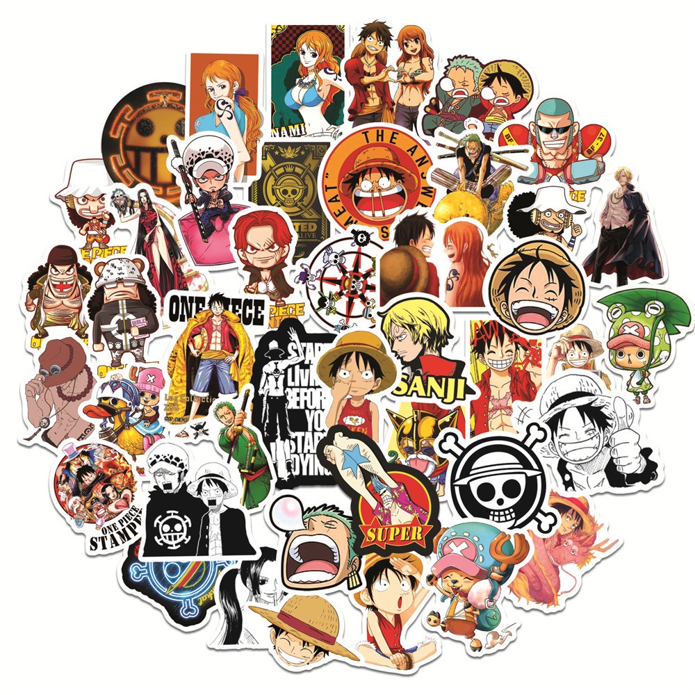 Y&P| Hình Dán Chống Nước ONE PIECE Nhật Bản Anime Mũ Bảo Hiểm Máy Tính Xách Tay Hành Lý Dán Thiết Lập, 50 tờ