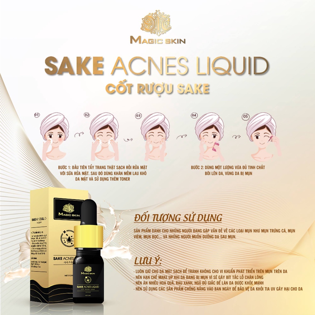 Tinh chất ngừa mụn không xưng Magic Skin Sake Acnes Liquid 5ML