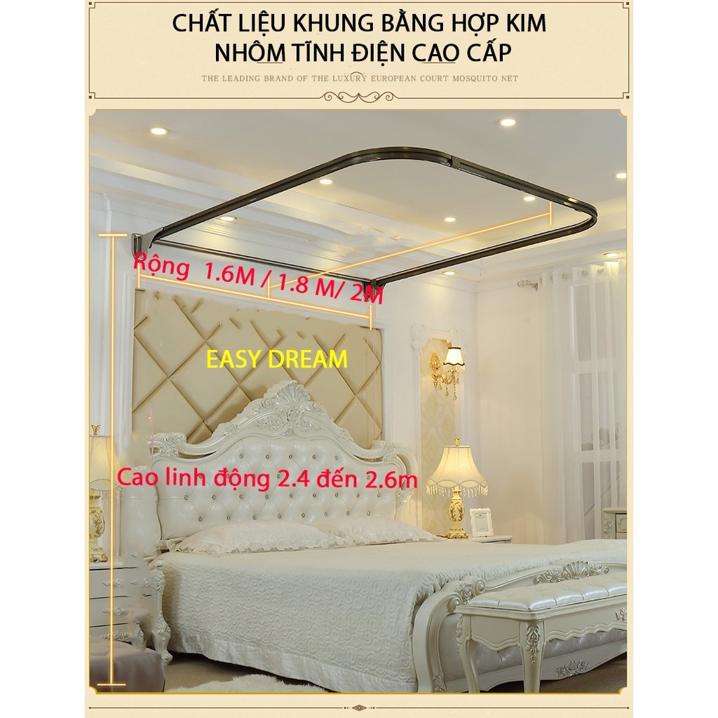 Màn khung (mùng) phải khoan tường EASY DREAM vải tuyn lạnh-khung hợp kim nhôm tĩnh  điện cao cấp (chống muỗi)