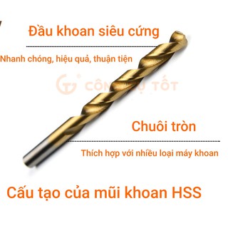 Mũi khoan sắt, inox vàng siêu xịn, đủ size từ 2-6.5mm