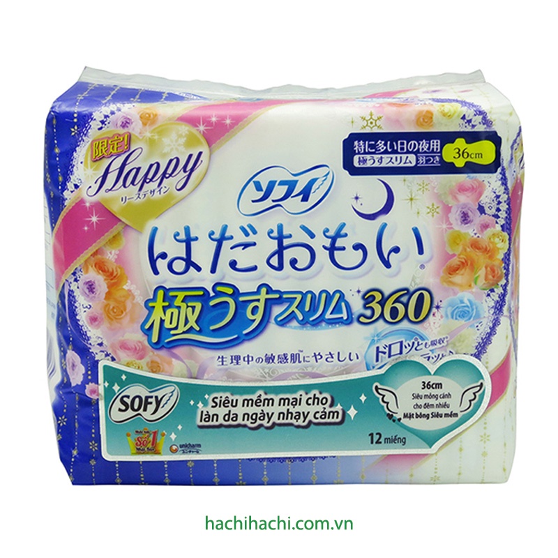 Băng vệ sinh sofy Skin Comfort ultra thin 36cm Unicharm có cánh siêu mỏng, 12 miếng - Hachi Hachi Japan Shop