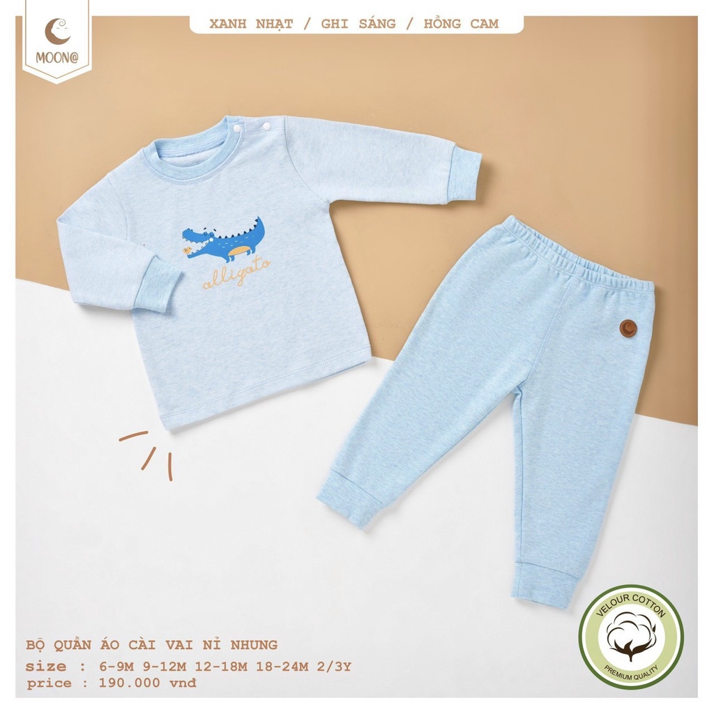 Bộ dài tay cài vai nỉ nhung chất dày dặn họa tiết cho bé MOON