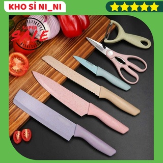 Bộ dao bếp lúa mạch 💠 HÀNG LOẠI 1 💠 bộ dao bếp 6 món kháng khuẩn siêu sắc bén, tông màu pastel siêu xinh