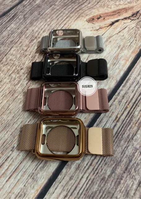 Combo dây milanese+ốp cao su mạ crom apple watch 38/42