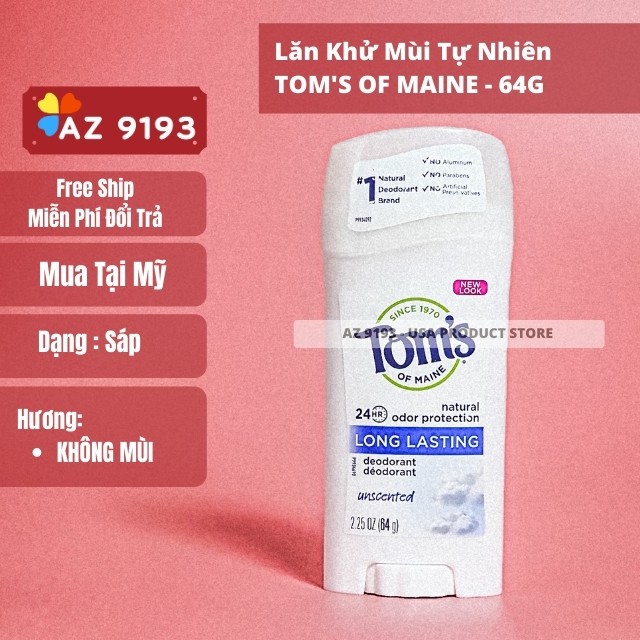 [Mua Tại Mỹ] Lăn Khử Mùi Nữ TOM'S OF MAINE, Dành Cho Da Nhạy Cảm, Sáp 64g - Hương Tự Nhiên, Không Bột Nhôm - Az 9193 | BigBuy360 - bigbuy360.vn