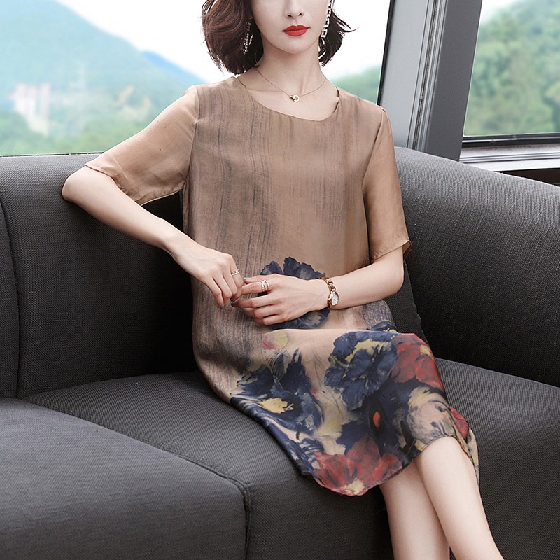 Đầm Thun Lạnh Hoa Trung Niên Mềm Mát VH25 - Hàng Quảng Châu Cao Cấp