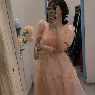 (HÀNG SẴN) Đầm voan công chúa bồng bềnh màu hồng thắt eo tay bồng đính nơ điệu đà (MẪU MỚI 2022)