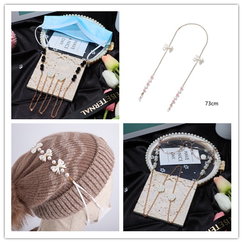Phụ Kiện Dây Đeo Mắt Kính 2 Trong 1 Đính Nơ Ngọc Trai Dễ Thương