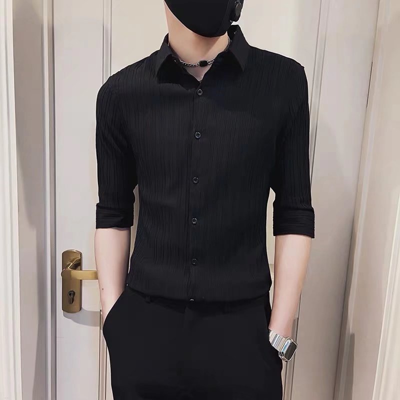 Áo Sơ Mi Nam Tay Ngắn Cổ Đứng Họa Tiết Kẻ Sọc Màu Trơn Phong Cách Hàn Quốc Thời Trang Mùa Hè Cho Nam Áo Mùa Hè áo sơ mi cộc tay nam áo kiểu hàn quốc áo sơ mi nam cao cấp