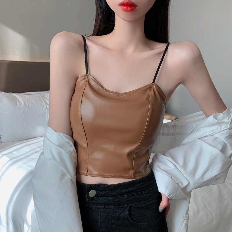 Áo Dây Da Pu Có Miếng Đệm Ngực Thời Trang Quyến Rũ