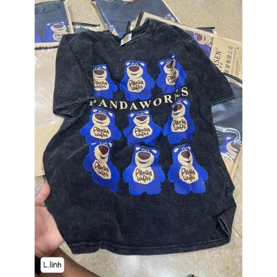 Áo phông nữ tẩy loang xám đen hình ngộ nghĩnh