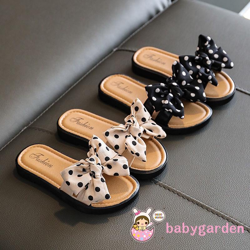 Dép quai ngang đính nơ chấm bi chống trượt thời trang đi biển mùa hè cho bé gái