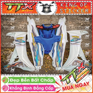 Tem Xe Sirius Trắng Xám Bạc Xanh Lửa - Tem Sirius Xanh Xám Siêu Đẹp - Mẫu Team Sirius Trắng Xám Bạc Xanh (s006-A1)