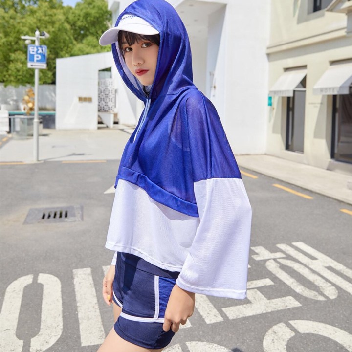 Bộ đồ bơi nữ 3 mảnh có áo hoodie năng động cá tính (màu xanh) 💖 | BigBuy360 - bigbuy360.vn