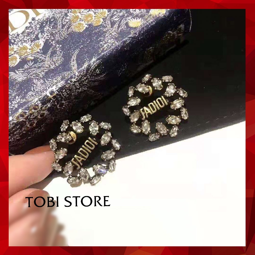 Bông tai thương hiệu CD Ja Dior mặt tròn đính đá TB422 TOBI STORE