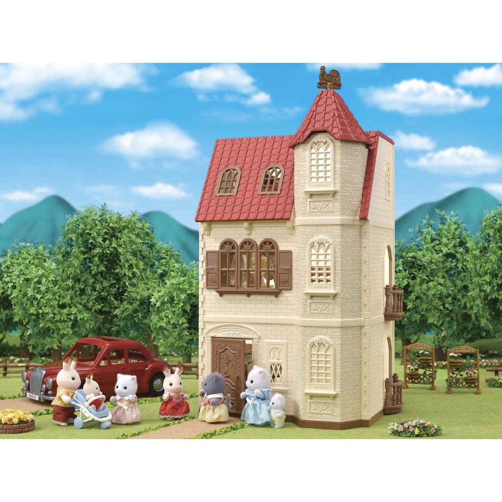 Sylvanian Families 5400 gift set ngôi nhà có thang máy -  Red Roof Tower Home Gift Set - Đồ chơi nhà búp bê