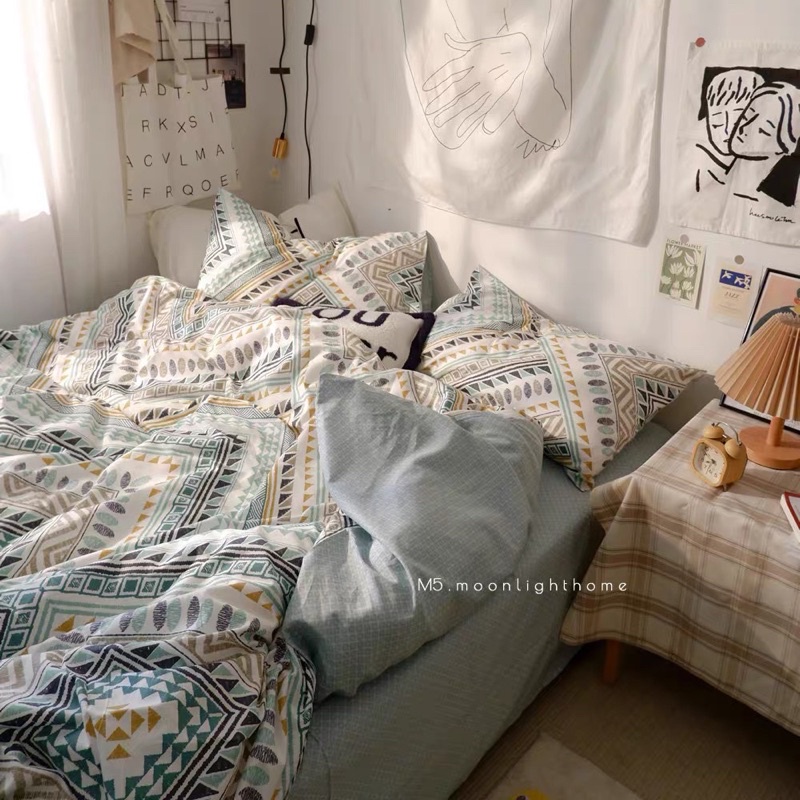 Bộ Chăn Ga Gối ❤️ Cotton living 100% cao cấp đủ size ga giường họa tiết kẻ miễn phí bo chun nhập khẩu Hàn Quốc