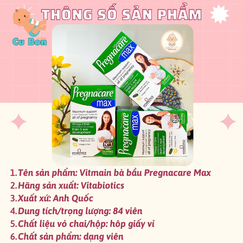 Vitamin tổng hợp cho bà bầu Pregnacare Max 84 viên của Anh Quốc bổ sung dinh dưỡng cho bà bầu và mẹ sau sinh