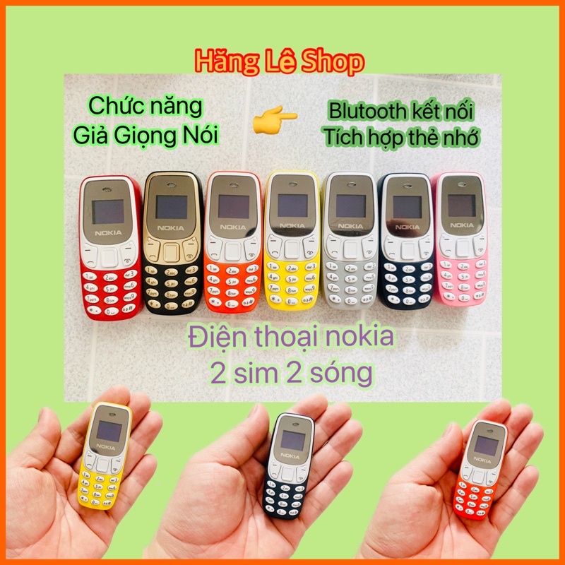 Điện thoại mini 2 sim siêu dễ thương 7 màu : vàng, đỏ, cam, xanh, xám, hồng, đen