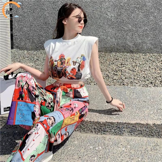 Set Áo Croptop 2 Dây + Quần Dài Ống Rộng Thời Trang Nữ