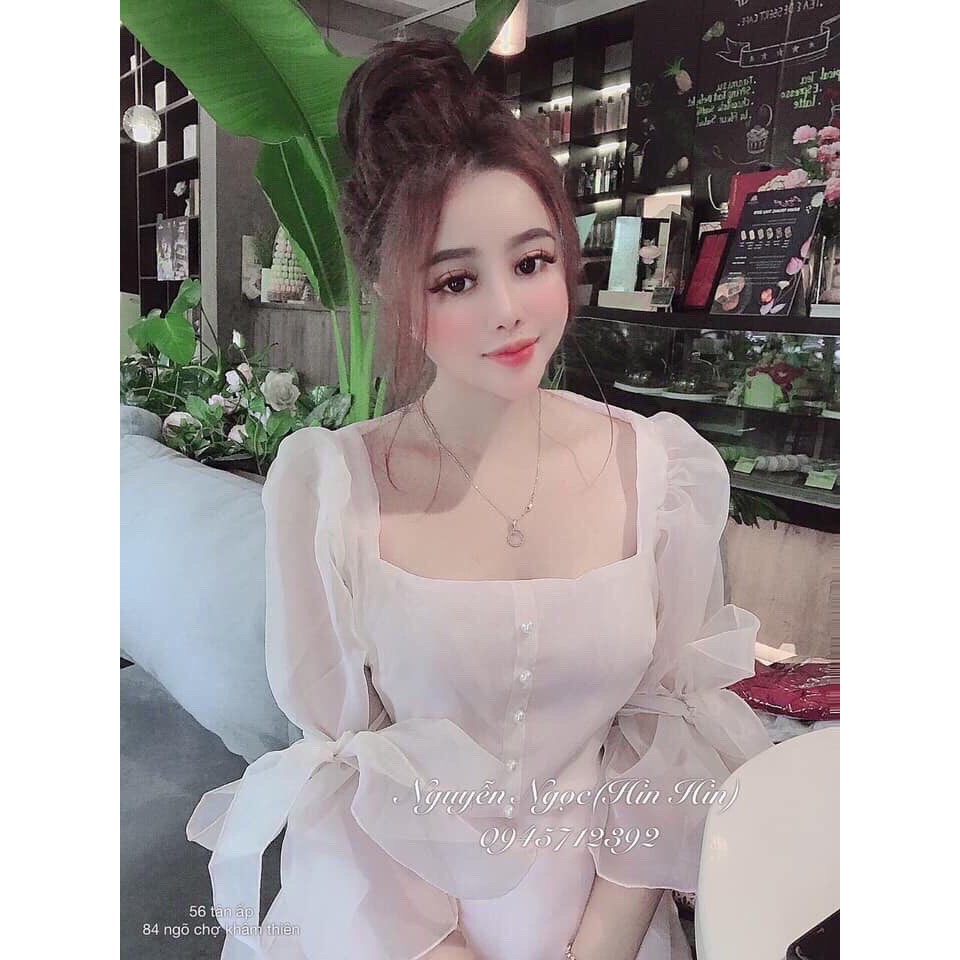 Váy đầm nữ tiểu thư công chúa màu trắng phối nơ tay thích hợp mặc đi dự tiệc, đi chơi | BigBuy360 - bigbuy360.vn