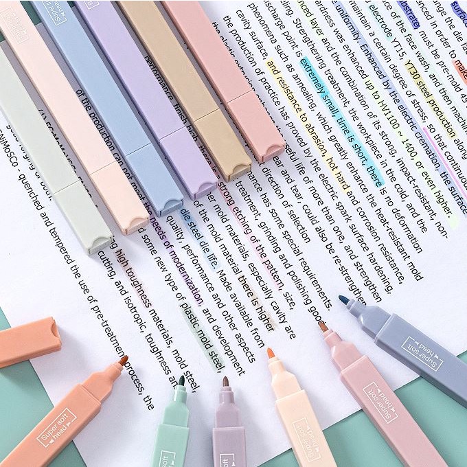 (Bán Buôn Sỉ) Set 6 bút lông Highlight vuông mầu pastel 2 đầu
