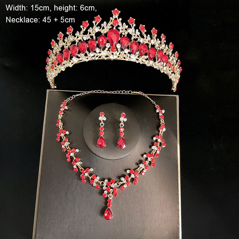 GETNOIVAS Bộ Vương Miện Và Bông Tai Handmade Đính Pha Lê Sang Trọng Cho Cô Dâu