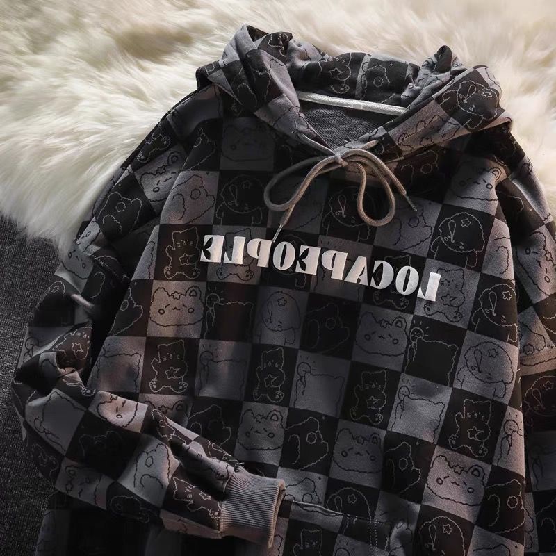 Áo hoodie mỏng in họa tiết caro dễ thương theo phong cách hip hop dành cho nữ