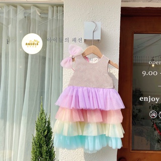 Váy kim tuyến phối ren xòe kèm bờm nơ cho bé gái/ Đầm công chúa bé gái