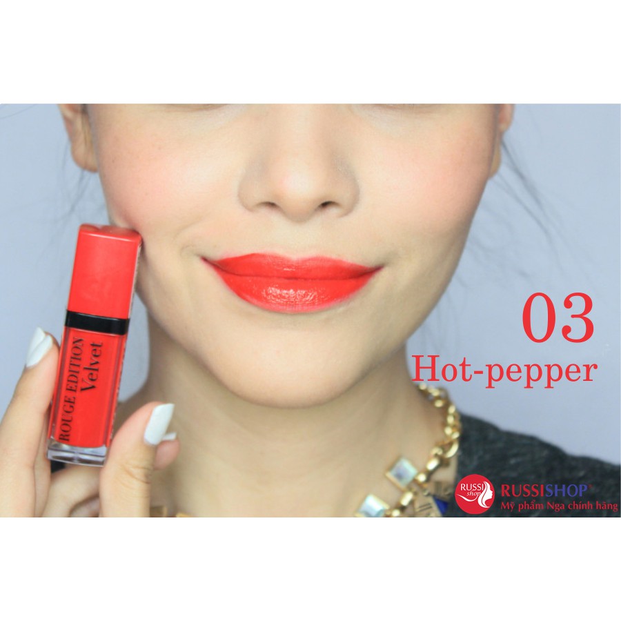 Son kem lì Bourjois Rouge Edition Velvet 7.7ml màu 03 - Hot Pepper - Màu đỏ cam