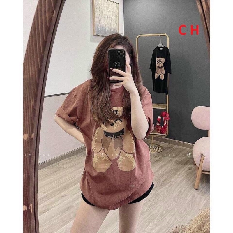 Áo thun Gấu XxTay Lỡ Dáng Rộng Oversize KuteUnisex chất cotton mềm mịnPhong cách Thể thao