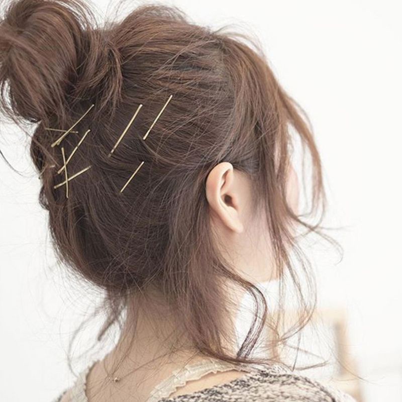 Set 12 Kẹp Tóc Hợp Kim Màu Vàng Đồng Phong Cách Tối Giản Cho Nữ