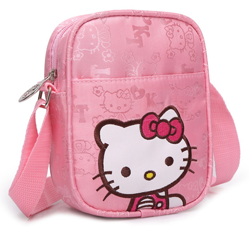 Túi xách đeo vai hình vuông họa tiết hoạt hình Hello Kitty dễ thương dành cho bé gái