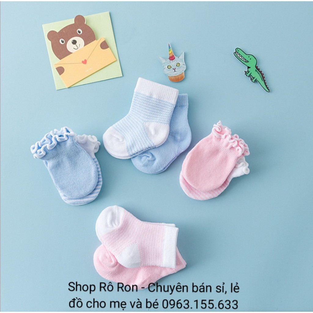 SET 2 ĐÔI TẤT + 2 ĐÔI BAO TAY COTTON LEN THÁI CHO BÉ