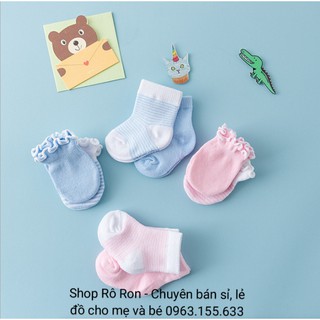 SET 2 ĐÔI TẤT + 2 ĐÔI BAO TAY COTTON LEN THÁI CHO BÉ