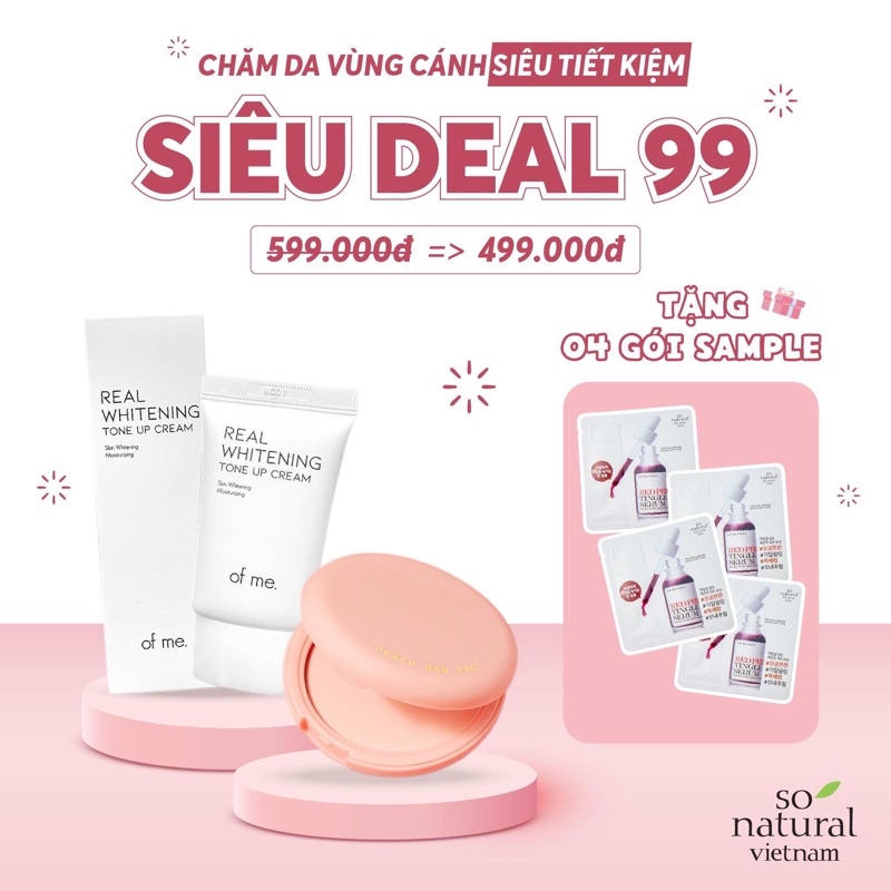 Combo phấn nách đào kiềm mồ hôi giảm hôi nách + kem Real Whitening Tone Up Of Me giảm thâm sạm