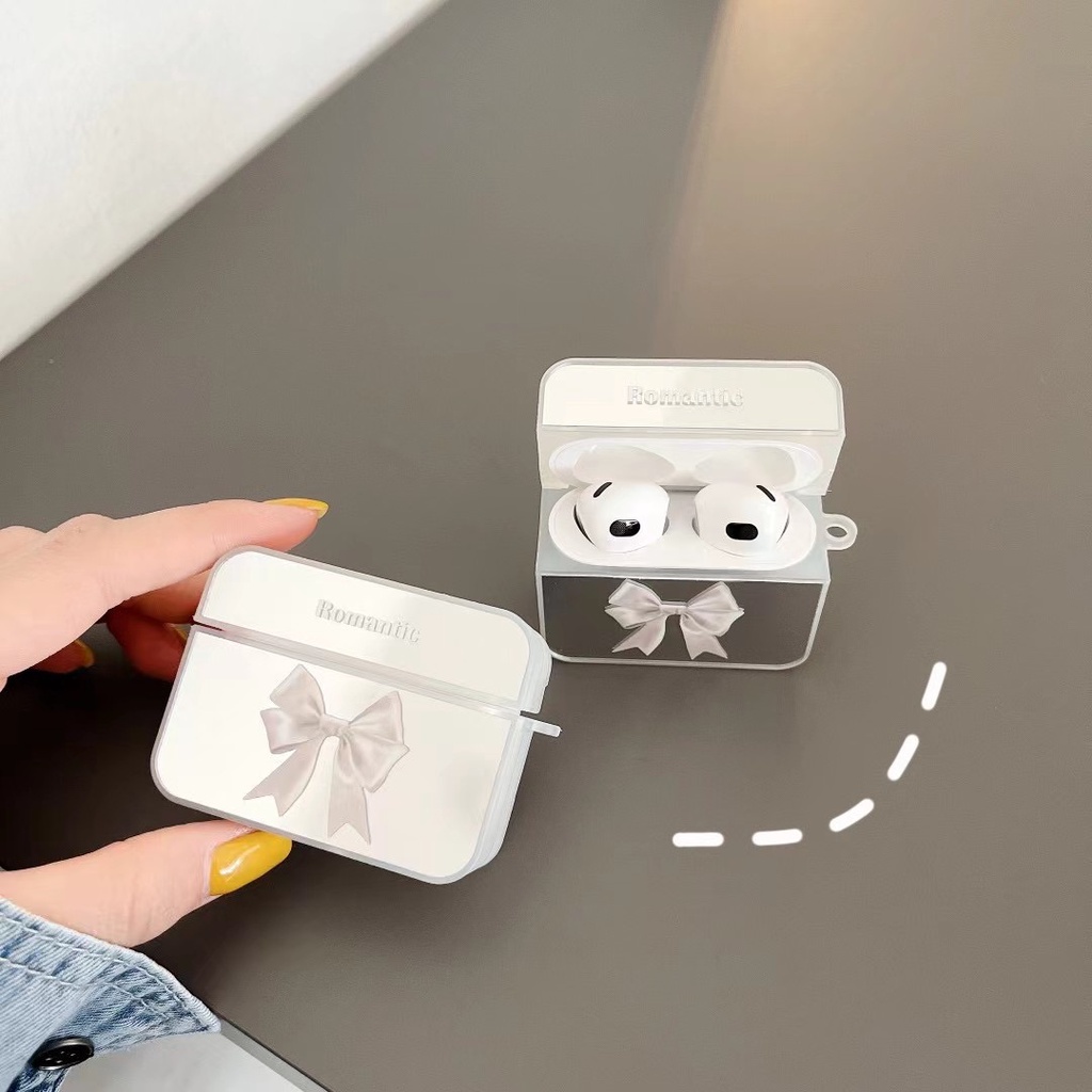 Vỏ Bảo Vệ Hộp Sạc Tai Nghe AirPods 1 2 3 Pro 3 Pro Bằng TPU Trong Suốt Gắn Gương Họa Tiết Nơ Mới