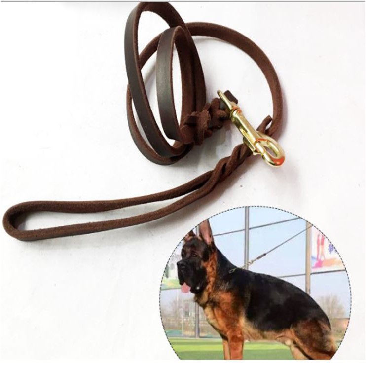 dây dắt chó bằng da bò đẹp bản 1.2cm móc khóa đồng thau cho chó vừa và lớn
