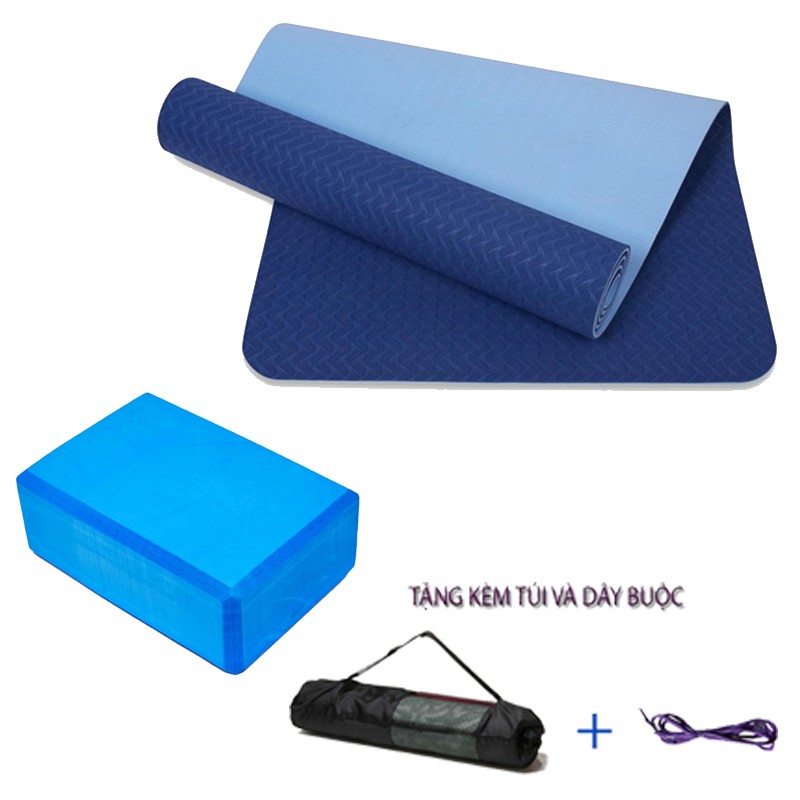 Combo Thảm Tập Yoga TPE 6mm 2 lớp + Gối Tập Yoga PVC (Tặng Kèm Túi Và Dây Yoga)