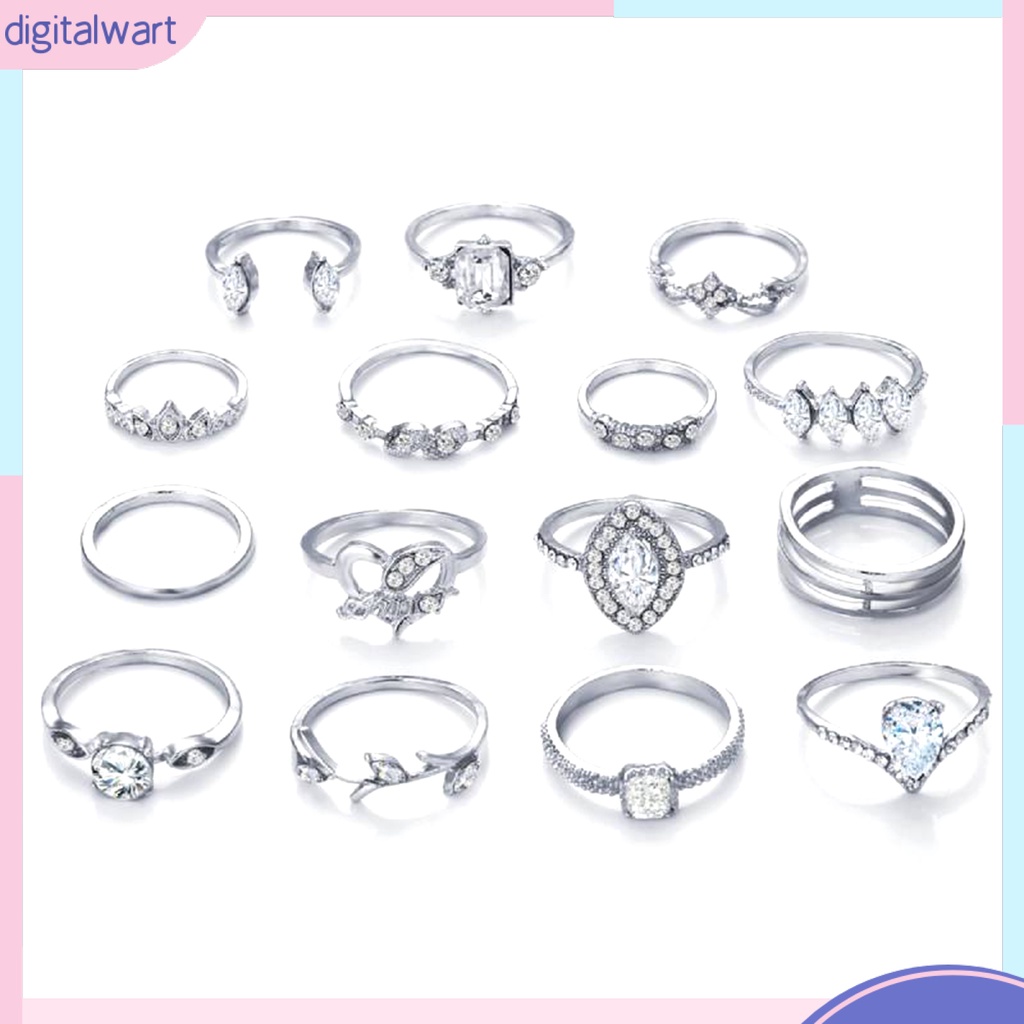 Set 15 Nhẫn Hợp Kim Đính Đá Phong Cách Bohemian Thời Trang Cho Nữ