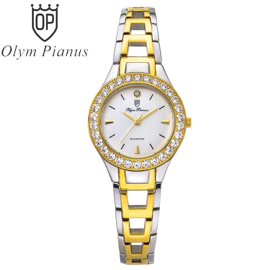 Đồng hồ nữ dây kim loại đính đá Olym Pianus OP24591 OP24591DLK trắng