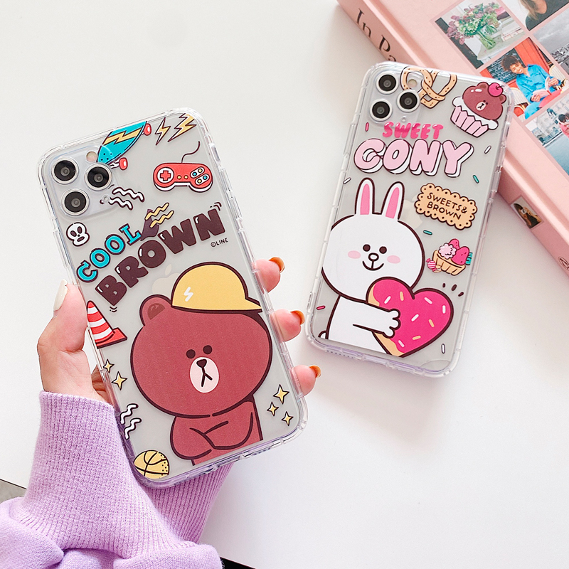 Ốp Lưng Hình Gấu Brown Và Thỏ Cony Đáng Yêu Cho Iphone 6 6s Plus 7 8 Plus Se 2020 X Xs Max Xr 11 Pro Max 12 Pro Max 12 Mini