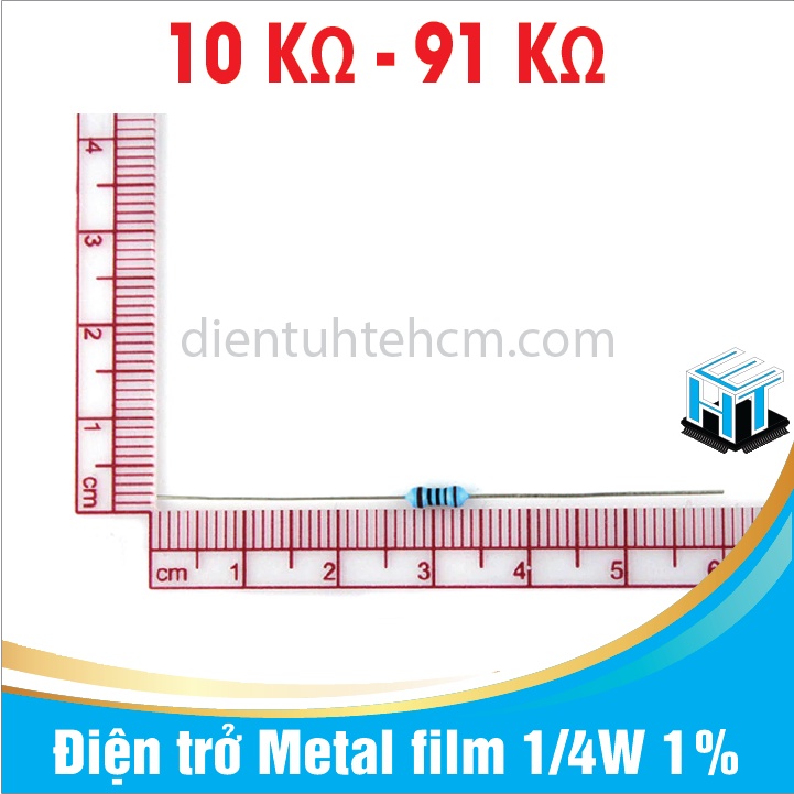 Điện trở Metal film 1/4W 1% 5 vạch màu phân loại từ 10K  đến 91K