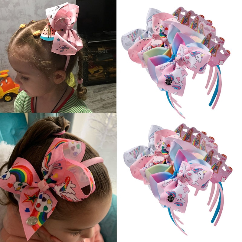 6 Cái / lốc Jojo Siwa Băng Đô Quấn Tóc Cho Bé Gái Kỳ Lân In Ruy Băng Nơ Tóc
