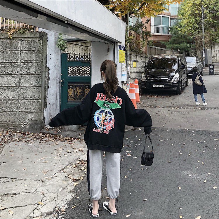 Bộ nỉ nữ áo RUSH quần jogger dáng rộng cá tính siêu hàn quốc/ Set áo nỉ cổ tròn quần bom rút ống phom unisex_kudoshop | BigBuy360 - bigbuy360.vn