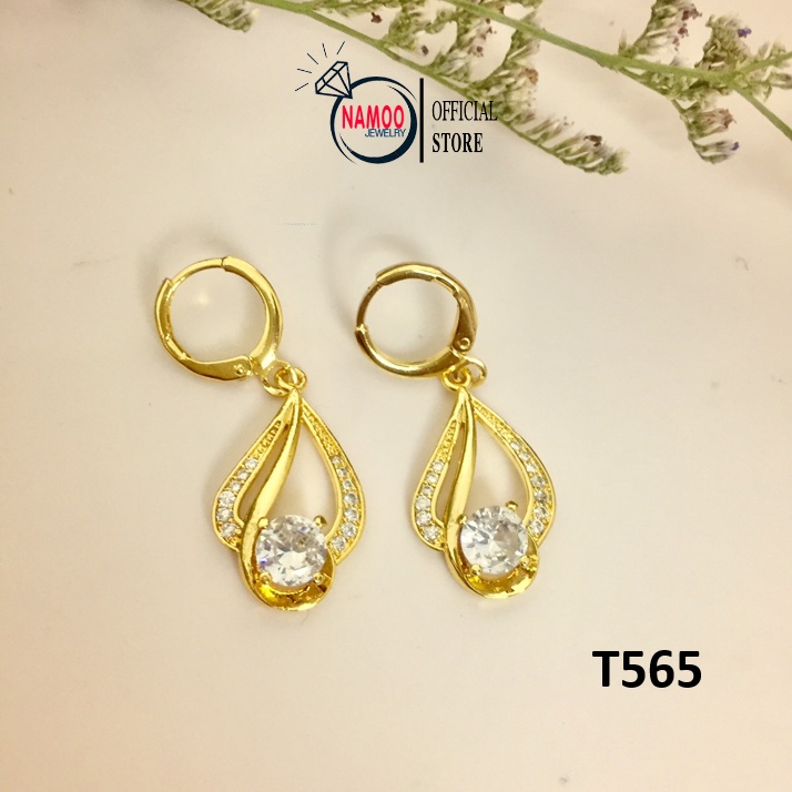 Bông tai đính đá nữ, Khuyên tai mạ vàng T570 Namoo Jewelry